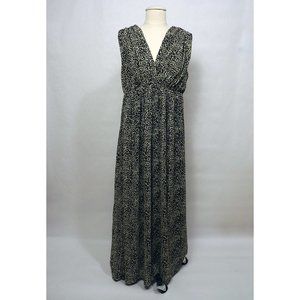 H&M 70s Style Deep V Neck Sleeveless Leopard Maxi Dress size 12